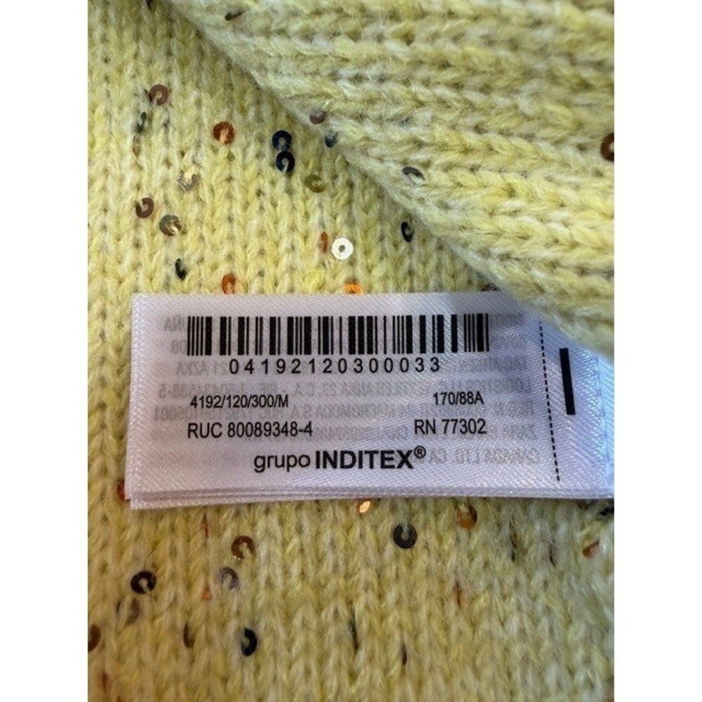 Zara Womens Sequin Knit Sweater Yellow Short Sleeve Crew Neck Size M EUC - Picture 8 of 8